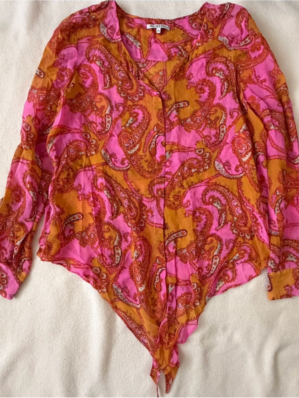 Broadway & Broome 100% Silk Paisley Tie-Front Blouse – Size L